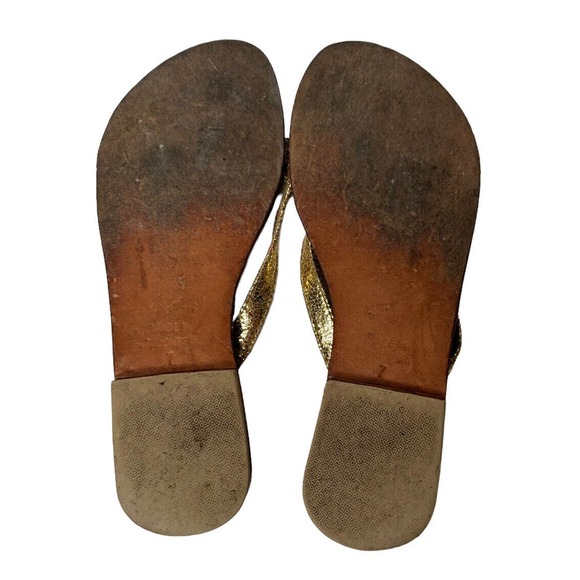 Mystique Gold Leather Crystal Rhinestone StarfishThong Flip Flop Sandal Womens 7 - Picture 11 of 12